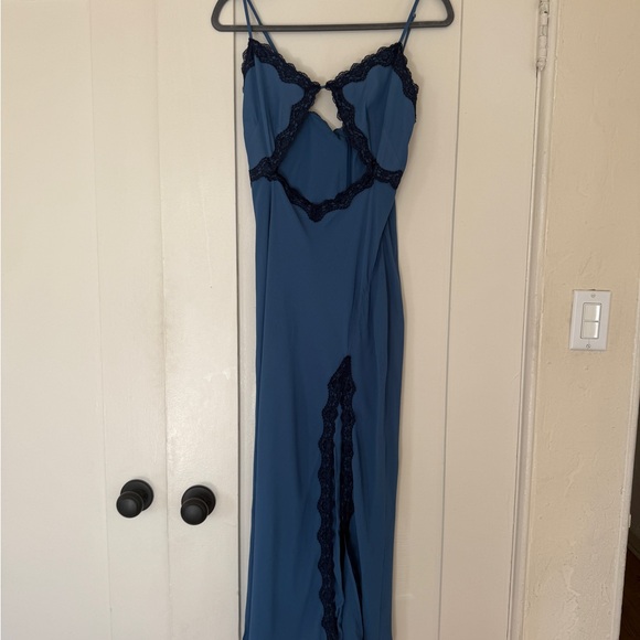 REFORMATION Blue Lace Trim Slip Dress - Picture 2 of 13